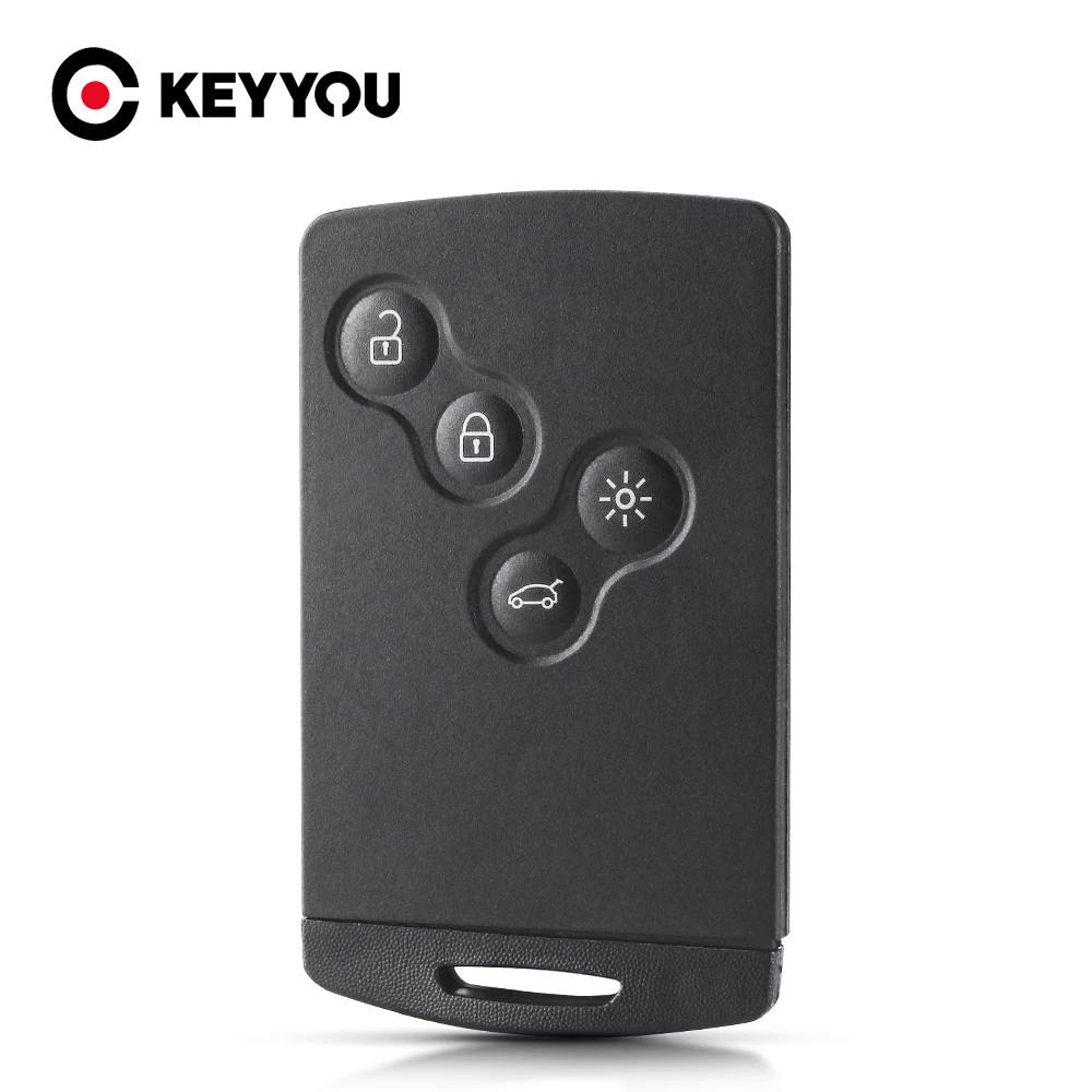 KEYYOU Oryginalna obudowa kluczyka z 4 przyciskami do Renault Laguna Koleos Megane Pilot zdalnego sterowania Smart Card Etui na klucze z wkładką Małe ostrze klucza