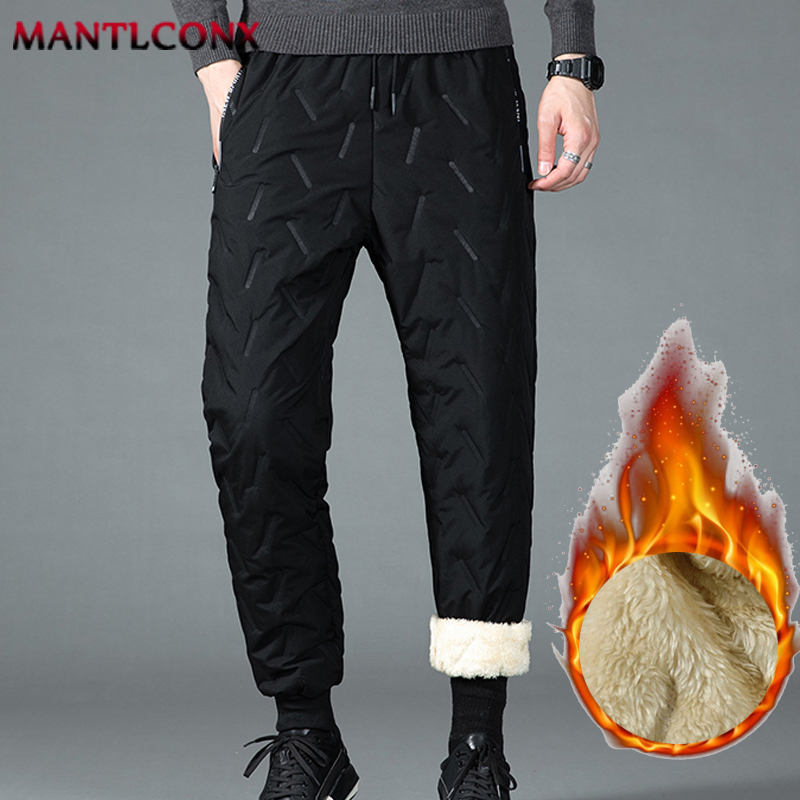 Calça de corredor casual de lã grossa masculina, calça térmica acolchoada, moletom preto, impermeável, quente, inverno, nova