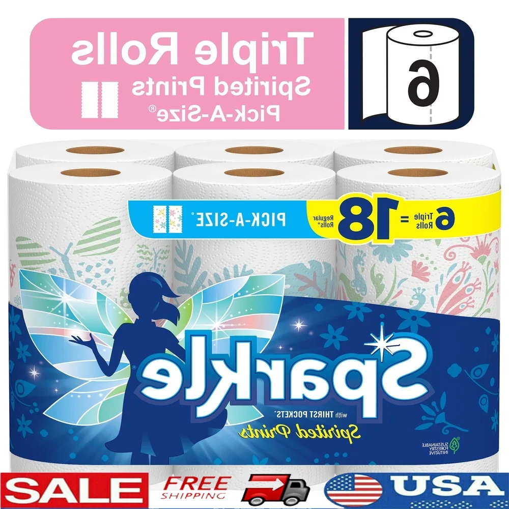 Pick-A-Size Paper Towels 2-Ply Triple Rolls 6-Pack Perforated Sheets Strong Absorbent Cleaning Home Kitchen Everyday Messes