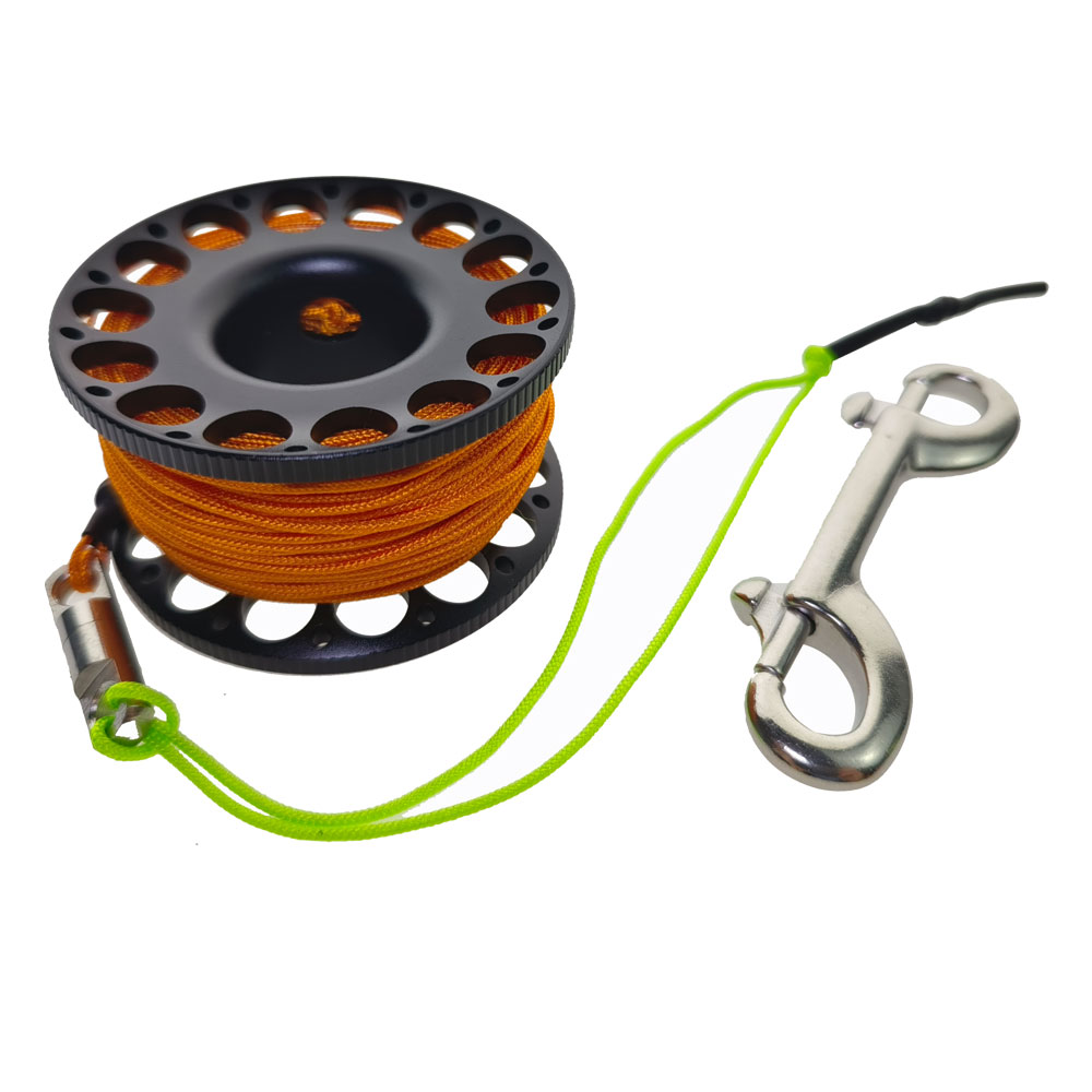 Carrete de aleación de aluminio para buceo, 15M, 20M, 30M, con gancho de doble punta de acero inoxidable, equipo SMB para buceo en cueva