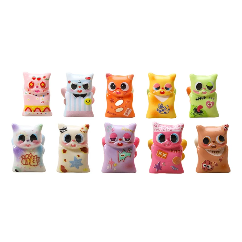 Colourful Patterned Winged Cat Pop Bean Mini Figure Desktop Cute Cartoon Decoration Resin Ornament