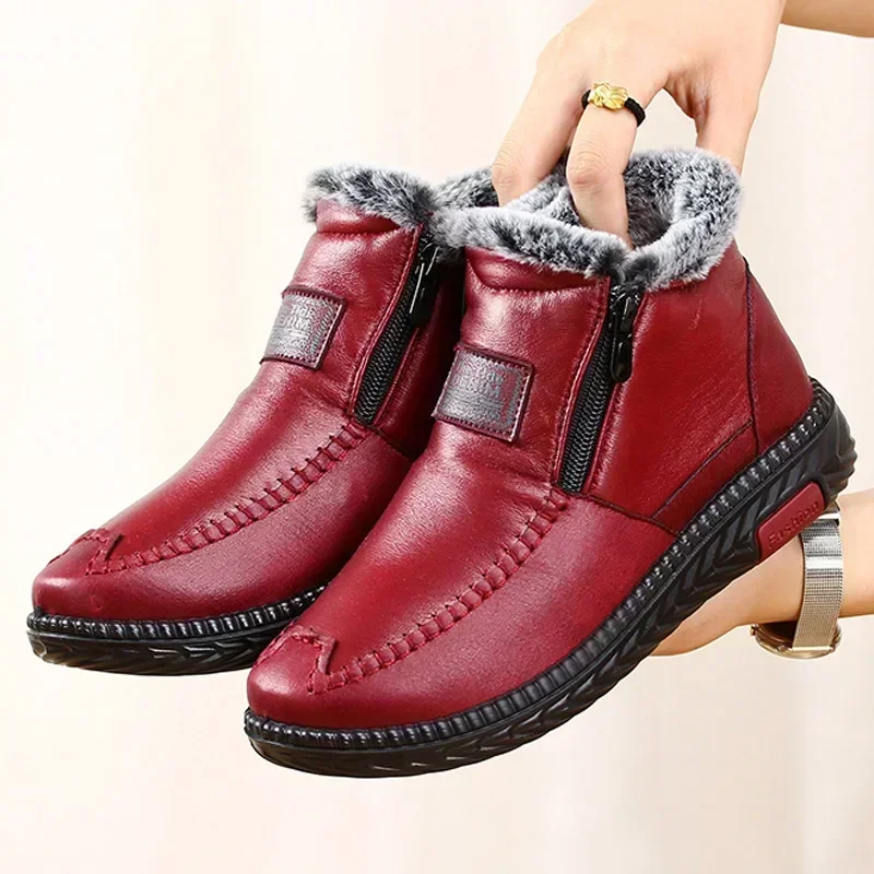 Botas de Mujer 20224, zapatos de felpa para Mujer, Botas de nieve antideslizantes para Mujer, zapatos de cuero de algodón para invierno, botines informales, Botas para Mujer