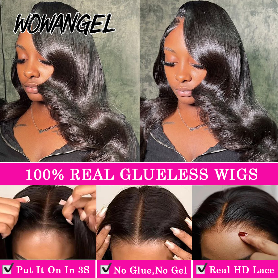와우 엔젤 13x6 HD 레이스 프론트 가발 250% 레미 헤어 바디 웨이브 인간의 머리 가발 HD 레이스 가발 Pre Plucked Wear To Go 여성용 가발