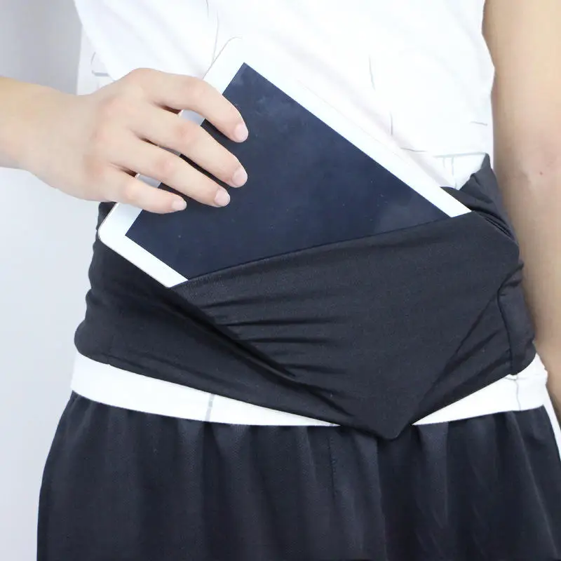 Bolsa de cintura invisível para corrida, profissional, elástica, com 3 bolsos, cinto de ioga, ajustável, grande capacidade, suporte para celular, unissex