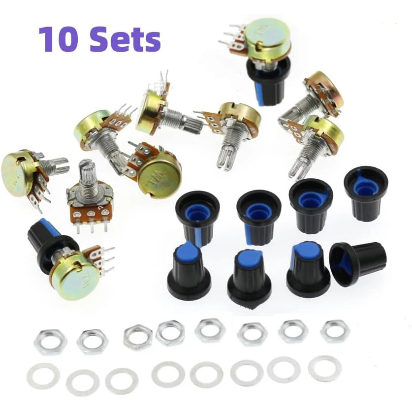 10 Sätze 15 mm WH148 Rändelwelle 3 Anschlüsse Linear Taper Drehpotentiometer Sortiment Kit B1K 2K 5K 10K 20K 50K 100K 250K 50