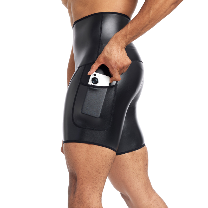 Шорты мужские кожаные стрейчевые, с завышенной талией