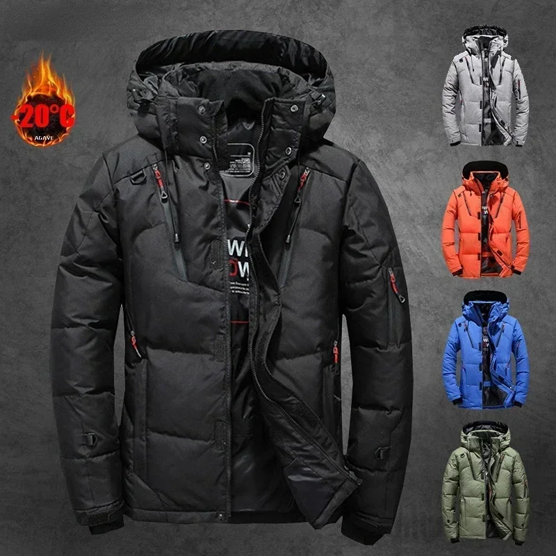 Inverno pato branco para baixo jaqueta masculina moda zíper design grosso quente leve parkas roupas masculinas neve com capuz para baixo jaqueta