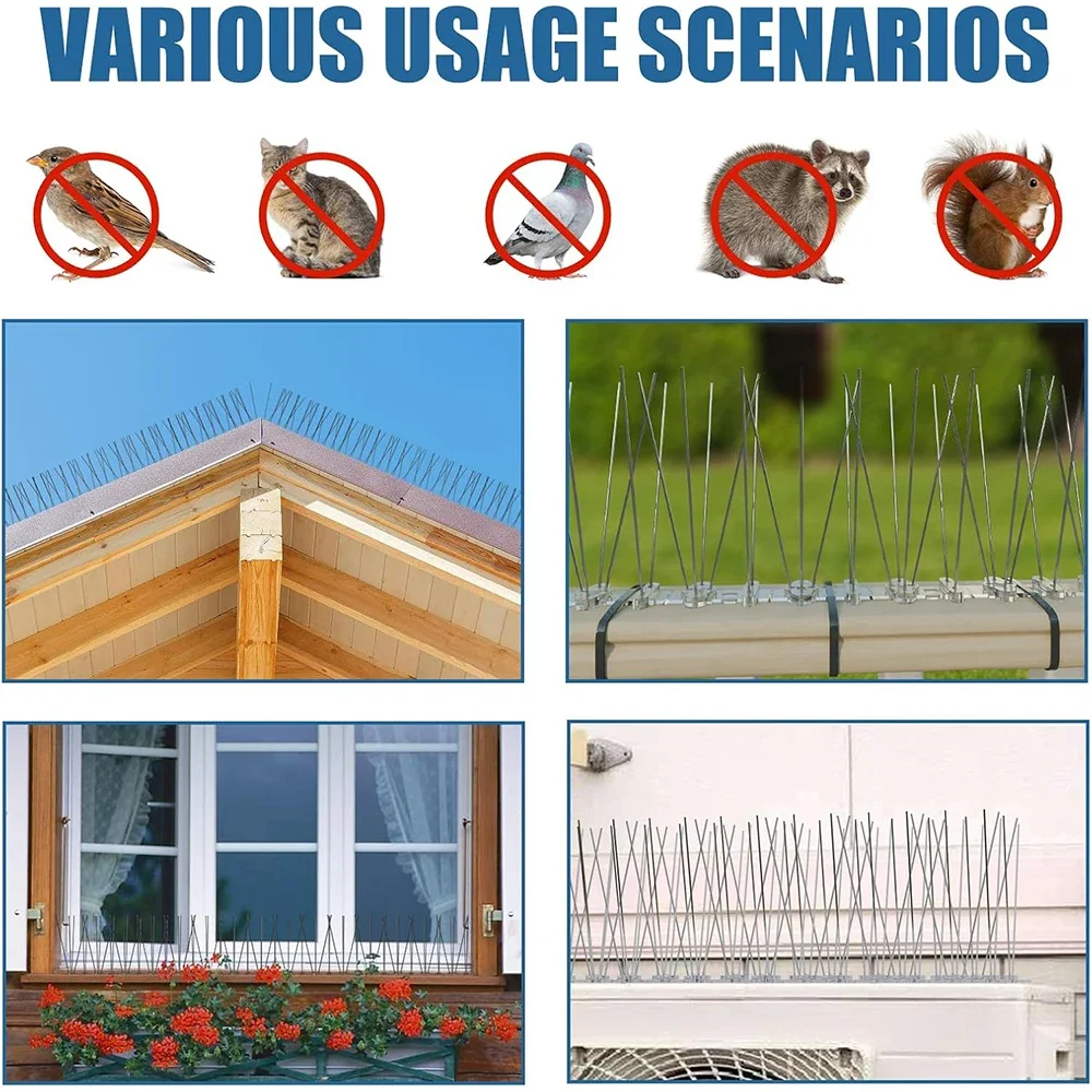 12 Stück Tauben-Spikes aus Edelstahl, Vogelvertreiber-Set, Abschreckung, Anti-Vogel, Taube, Eichhörnchen, Katzen, Abwehrmittel für Gartenzaun, Dach