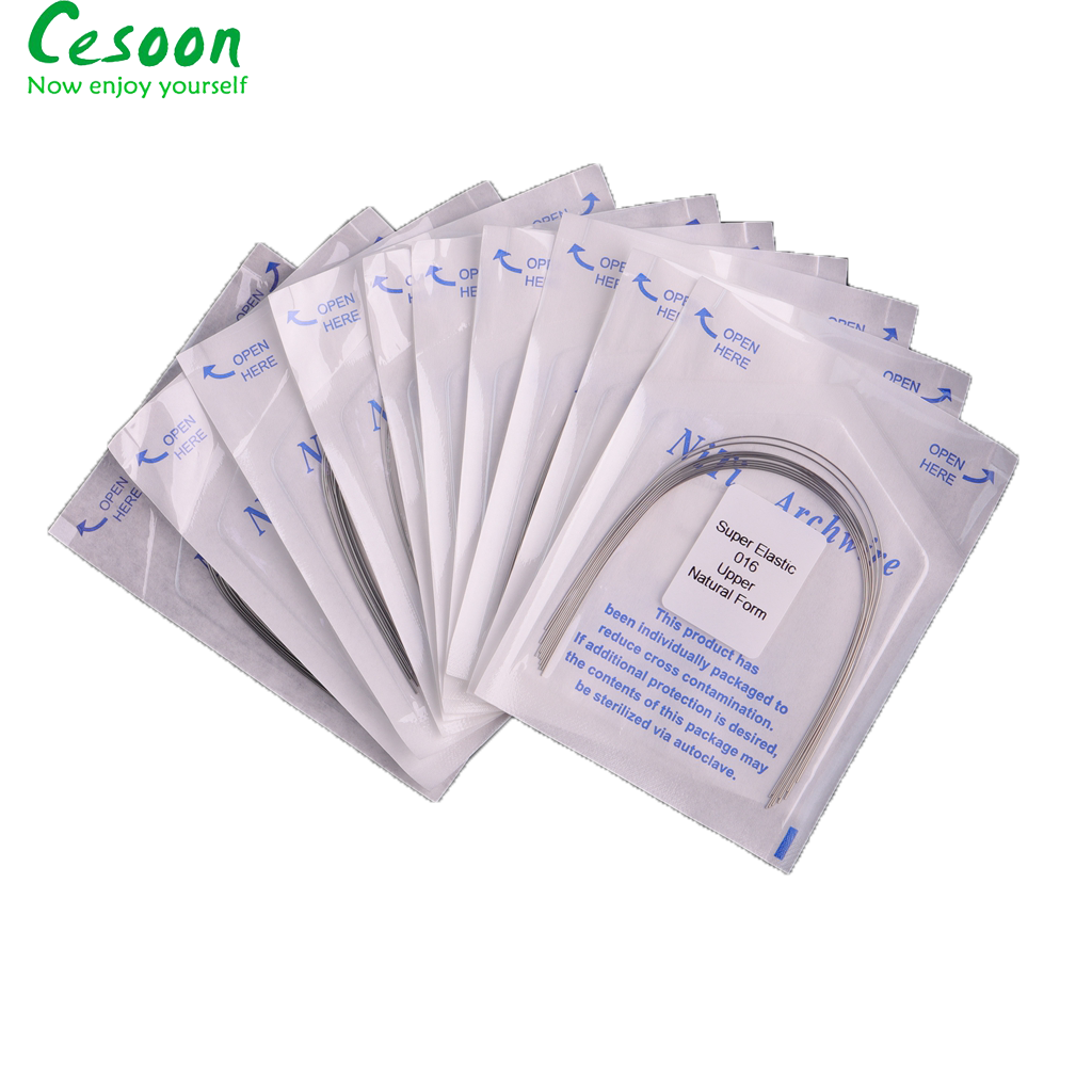 100 pces/10 pacotes dental niti arco fios ortodôntico super elástico redondo forma natural u/l arco odontologia arcos material cintas