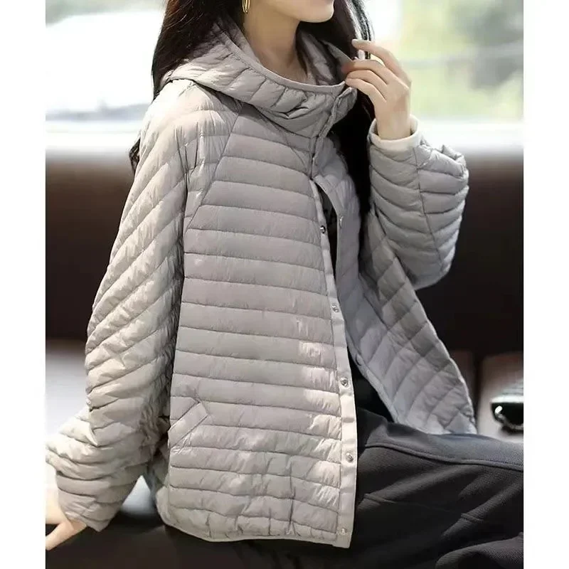 2024 秋冬新軽量秋冬ジャケット女性のファッション軽量フード付きルーズパーカーダウンコットンコート女性の