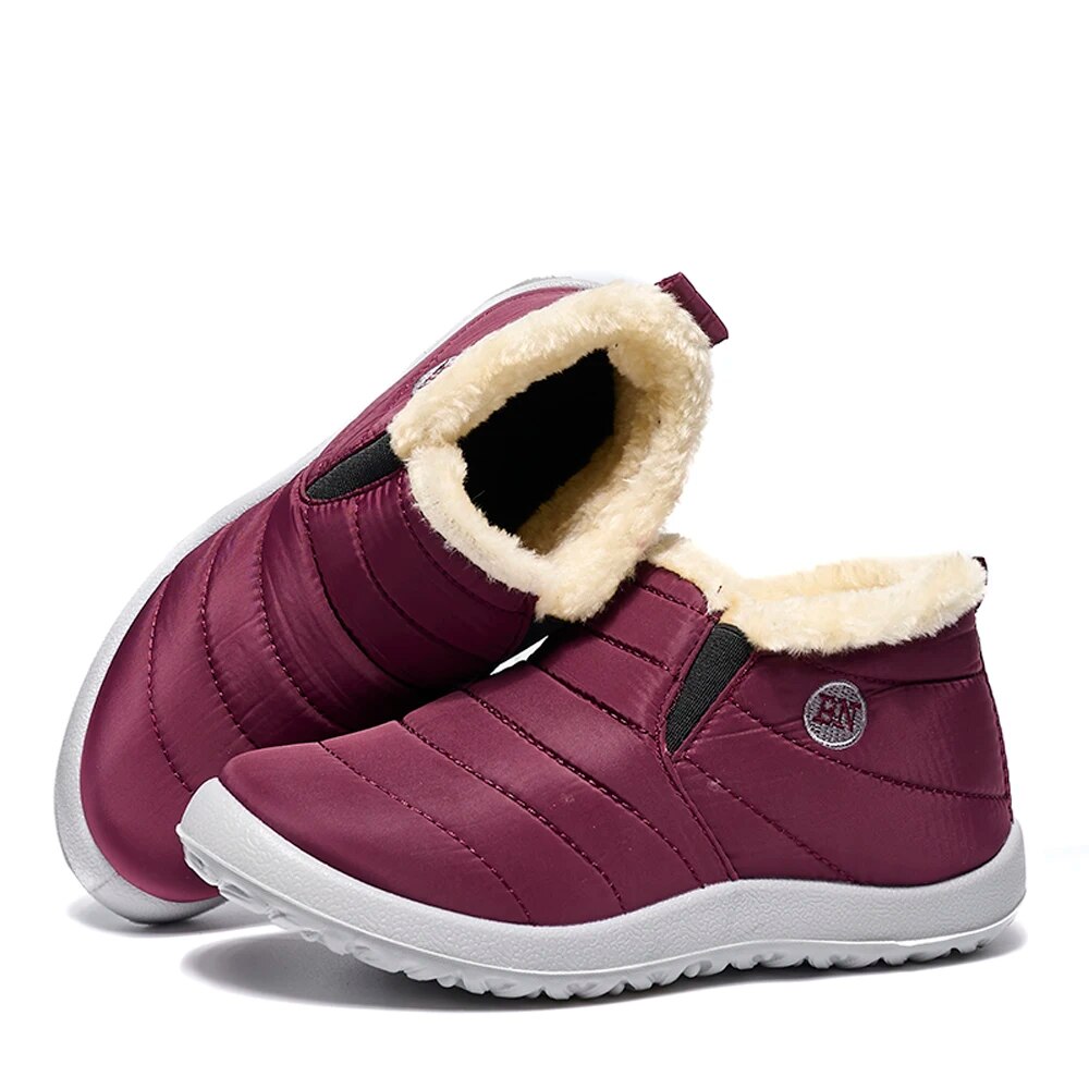 Botas femininas de inverno à prova d'água botas de neve casuais botas ankel plus size sapatos de algodão de pele quente de pelúcia