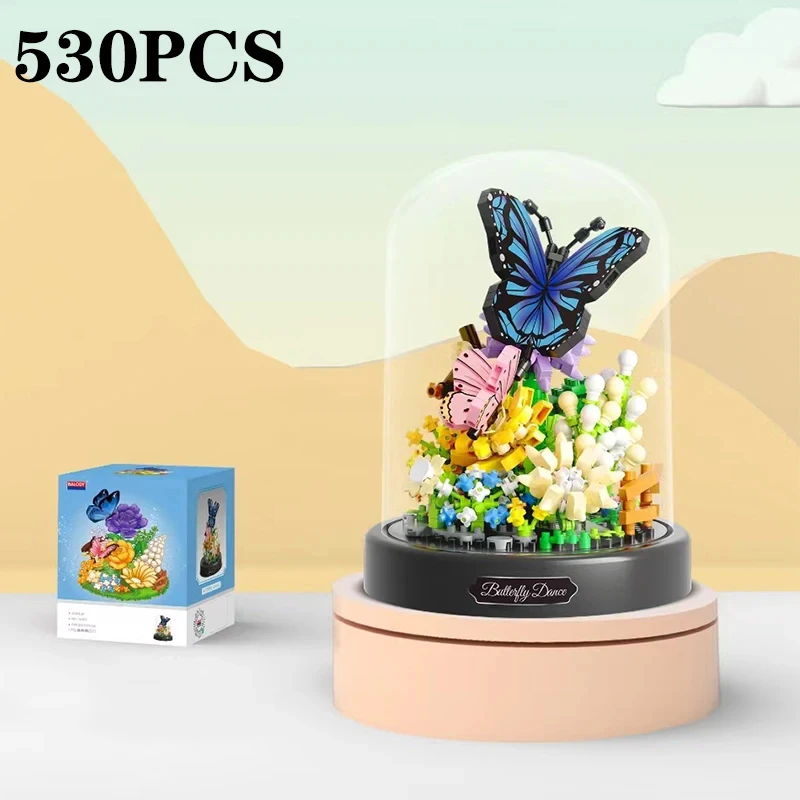 Balody Bee ดอกไม้ผีเสื้อบอนไซ Building Blocks แมลงพืช Potted อิฐฝุ่น DIY ของเล่นเด็กวันหยุดของขวัญ