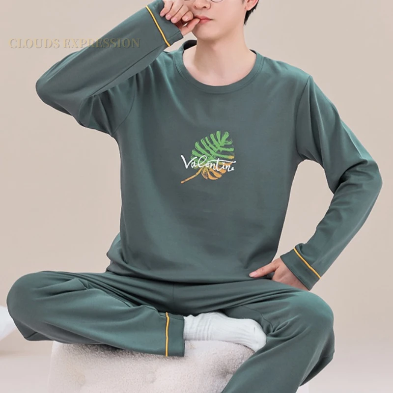 Mùa Xuân Và Mùa Thu Nam Cotton Đồ Ngủ Thư Lưới Bộ Đồ Ngủ Hoạt Hình Bộ Đồ Ngủ Bộ Casual Bộ Đồ Ngủ Size Lớn Cổ Nam