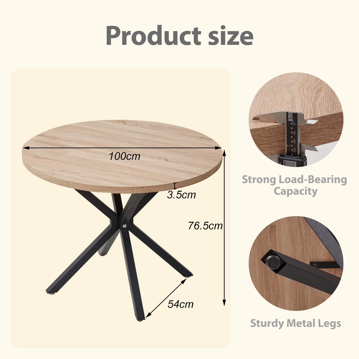 Mesa redonda nórdica EGOONM, mesa de madera maciza con tapa de madera y marco de acero, mesas de centro, sala de estar, oficina, muebles para el hogar, 100CM