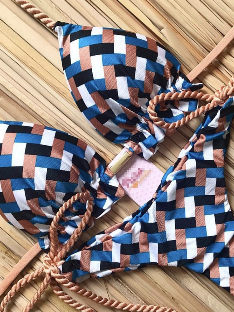 RUOTONGSEPT 2022 Gestreepte Bikini Set Geknoopt Badpak Vrouwen Biquinis Strand Sexy String Badmode Bandage Braziliaanse Mirco Bikini