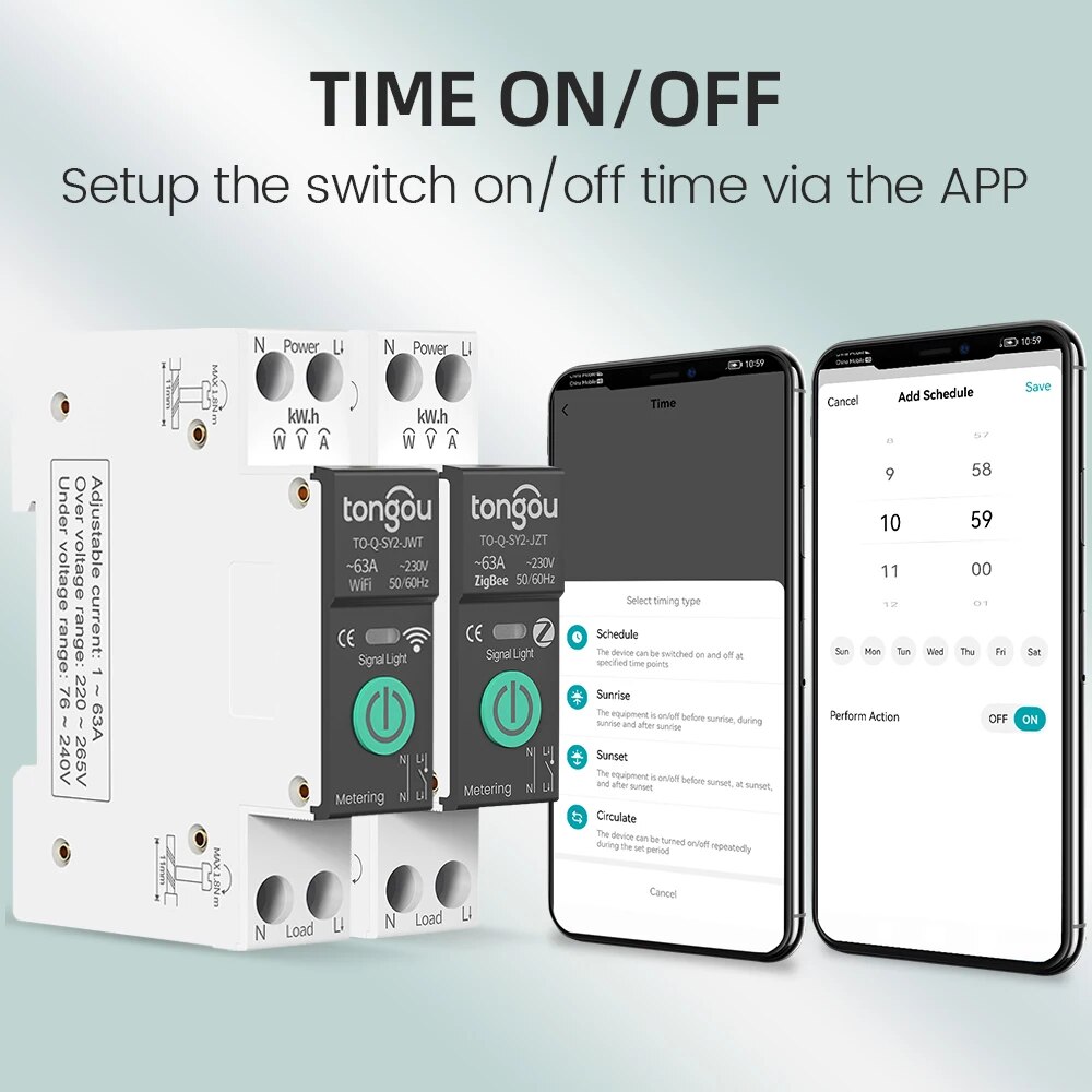Tuya ตัวตัดวงจรอัจฉริยะ wifi/zigbee MCB กระแสไฟฟ้าเกินกำหนดเวลาวัดไฟฟ้า1-63A สวิตช์ควบคุมระยะไกล