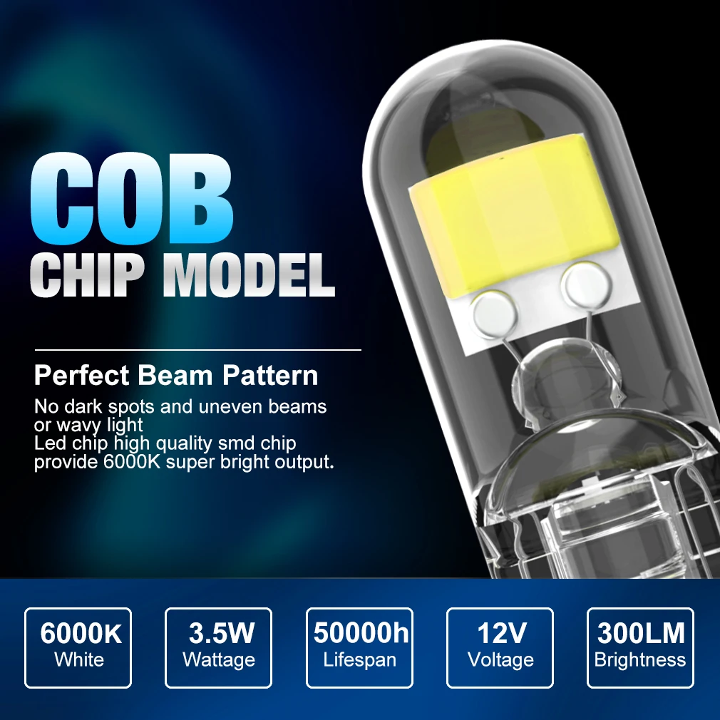 2/6x w5w t10 lâmpadas led canbus w5w safira cob drive-free led cunha lâmpada 6000k 168 194 led 5w5 interior do carro cúpula lâmpada de leitura