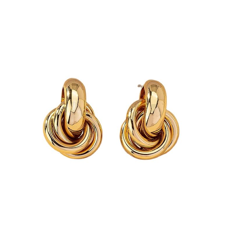 Obega-pendientes de aro con nudo de Color dorado y plateado para mujer, aretes chapados brillantes, joyería bonita para uso diario