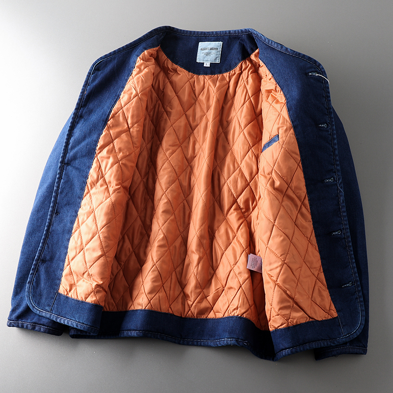 Jaqueta de Aodão Masculina Estilo Americano Retrô Original, Roupa Masculina de Aodão, Jeans sso de Cor Pura, Ajuste Sl...