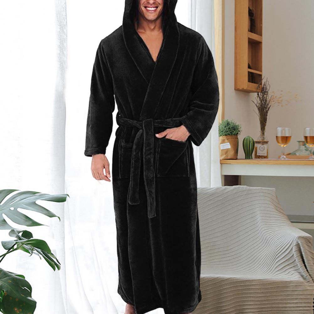 5XL Oversize męski szlafrok do kostek z długim rękawem polarowa koszula nocna zimowa ciepła polarowa suknia z kapturem pluszowy szlafrok bielizna nocna