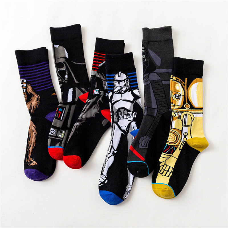1 par Otoño Invierno Skateboard película hombres calcetines maestro Yoda R2-D2 Cosplay calcetines Wookiee Caballero Jedi novedad calcetines de mujer 37-45