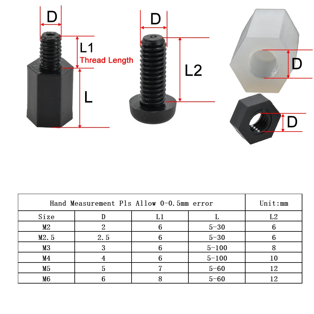 M2 M2.5 M3 M4 Nylon Motherboard Standoff PCB Support Circuit Board Column Rack Pillars Spacer Plastic Hex Screw Bolt and Nut Set
