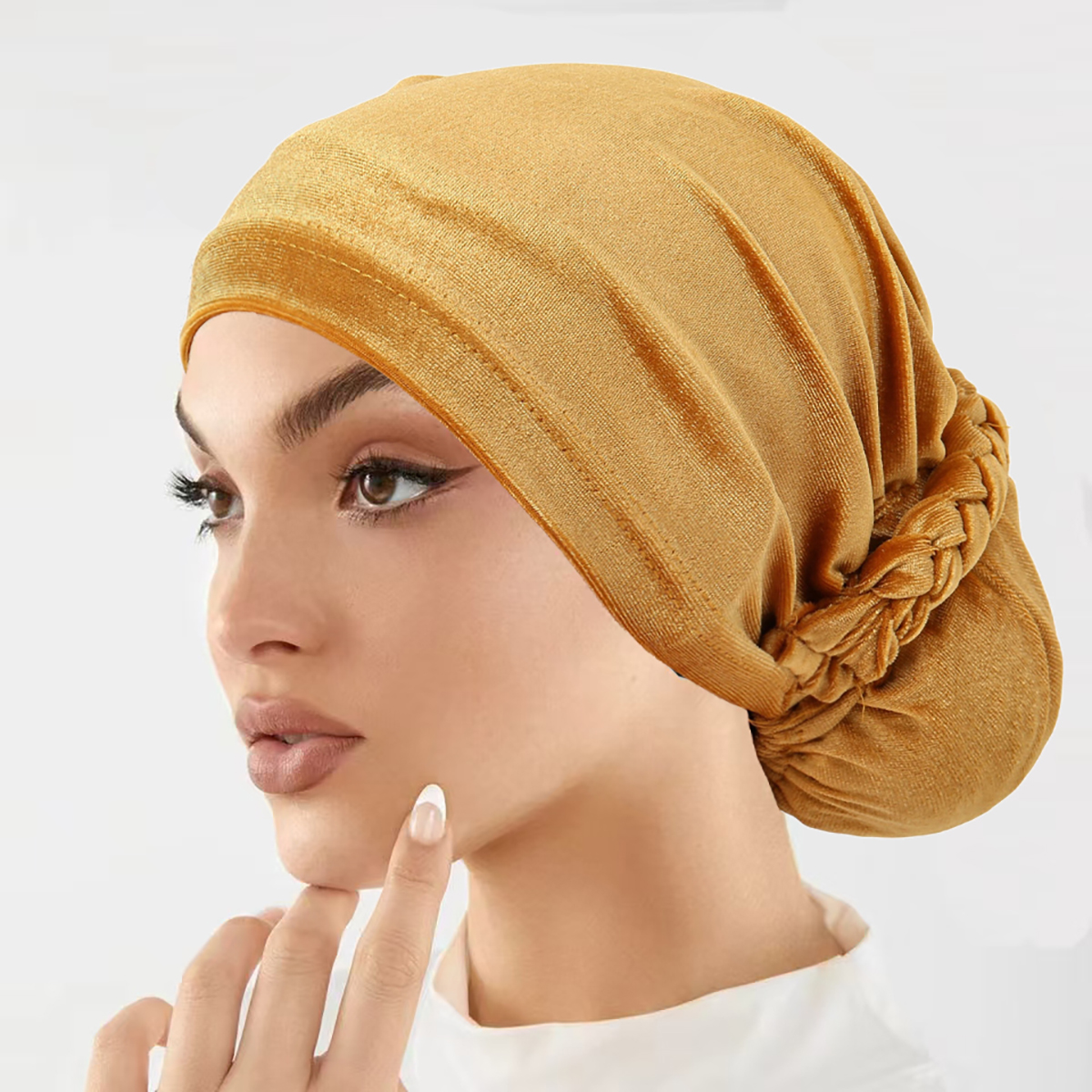 Turbante instantâneo de veludo elástico macio, chapéu hijabs interno, moda muçulmana, lenço feminino, cor sólida, gorro hijab