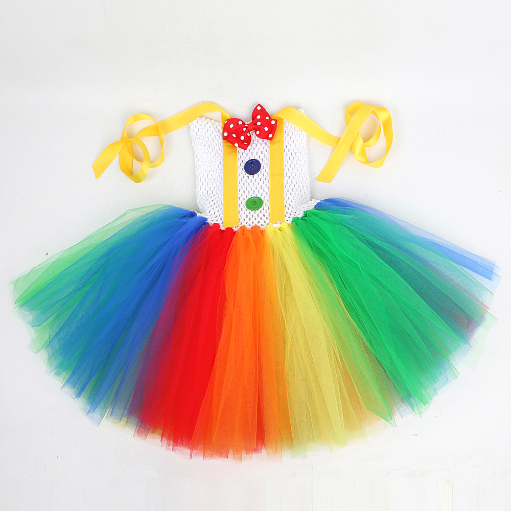 Disfraz de payaso de circo arcoíris para niñas, divertido Joker, vestido tutú de Halloween para niños, traje de fiesta de Carnaval y cumpleaños, ropa para niños