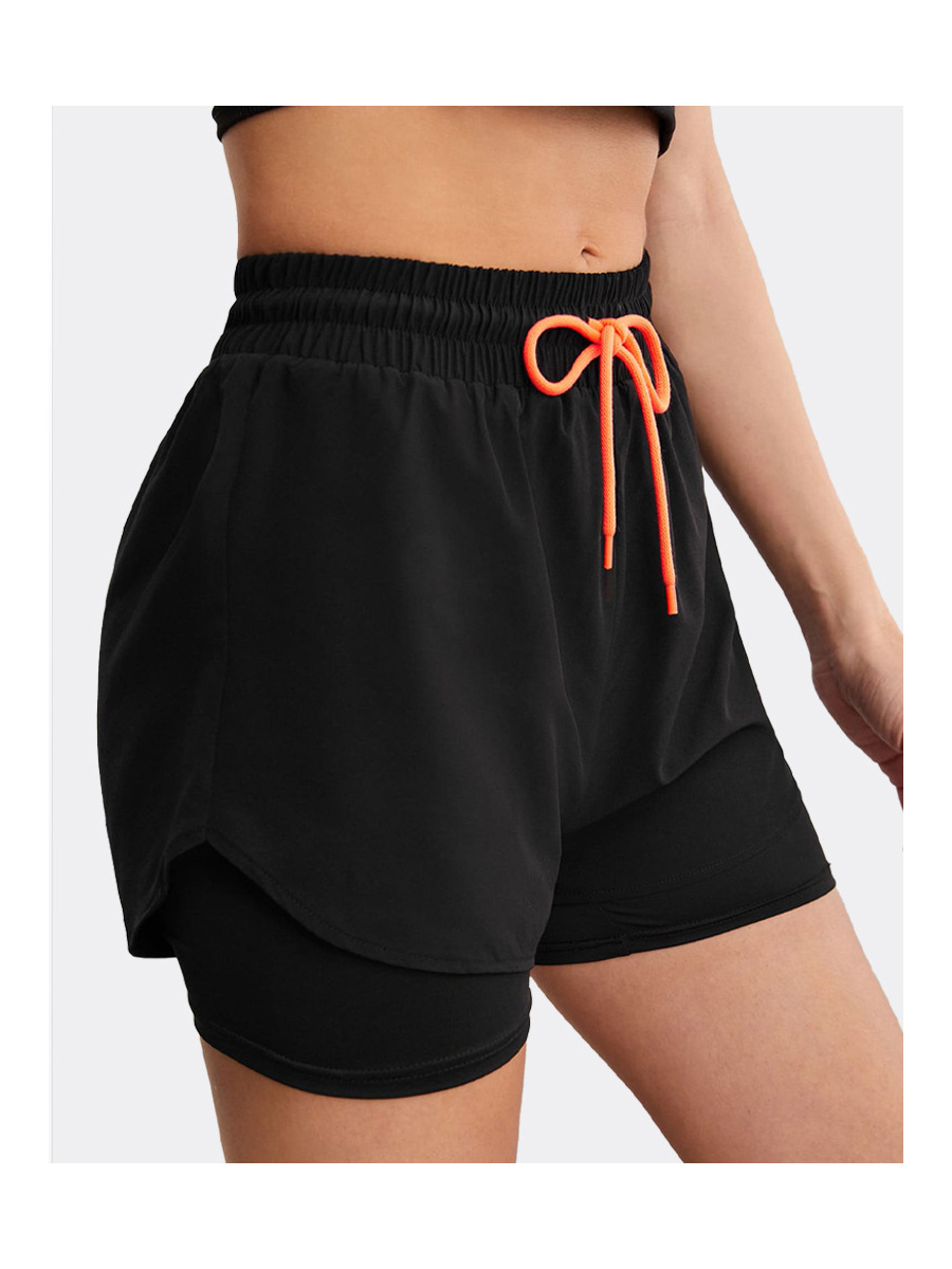 Pantalones cortos falsos con dos colores contrastantes y cordón para mujer, pantalones cortos deportivos informales transpirables antideslumbrantes con tres letras