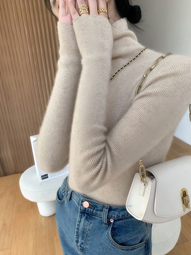 2024 Korean Style Turtleneck Long Sleeve Pullover Fashion Soft Warm Basic Sweater Women's Autumn Winter Slim Solid Knitwear Tops