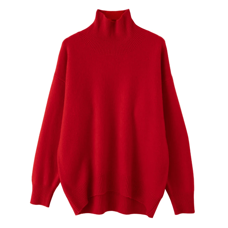 WinvyNee Women's Clothing Wool Red Sweater Turtleneck Loose Casual Jumpers Pullover Soft Oversized Outerwears Winter A1103002B