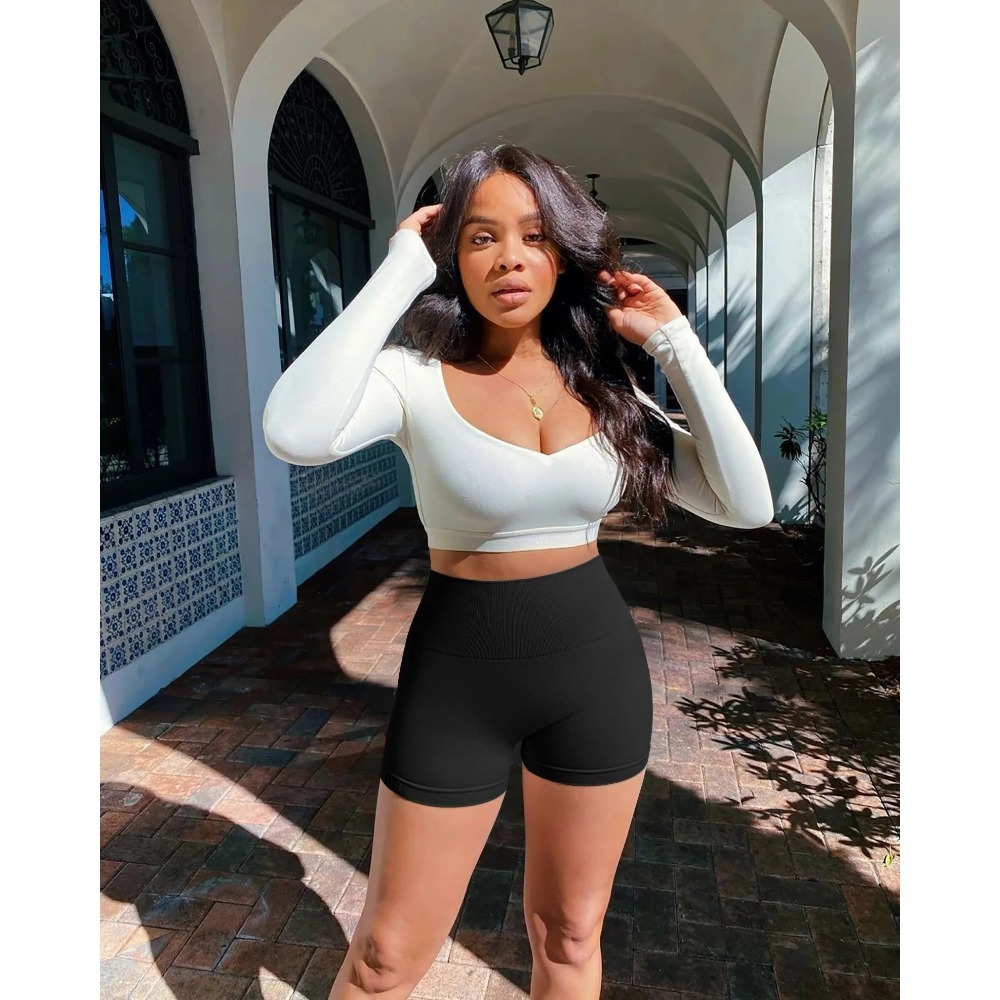 Women's Seamless Gym Shorts Sexy Sport Fitness Thread Striped Skinny Activewear Running Compression Shorts