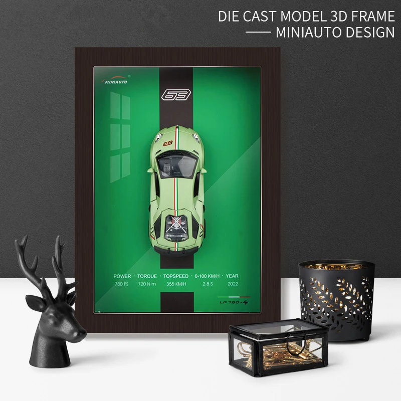 1:32 フォトフレームバージョン合金金属スポーツカーモデルシミュレーション 3D レーシングカーぶら下げ絵画コレクションキッズギフト装飾