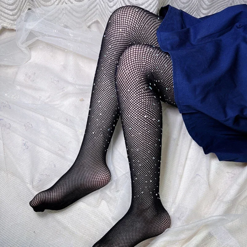 키즈 소녀 라인 석 패션 fishnet 스타킹과 꽉 어린이를위한 중공 레이스 반짝이 팬티 스타킹 소녀 여름 메쉬 아기 양말