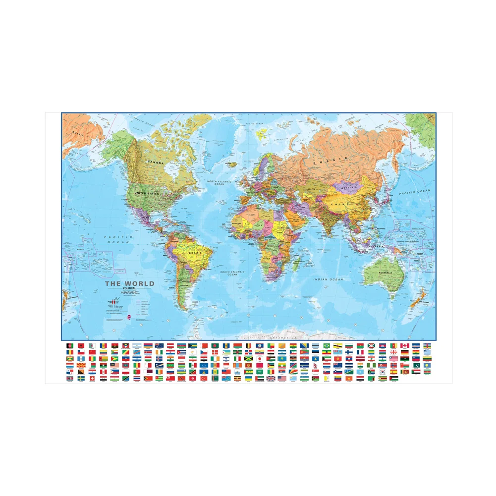Mapa Świata Plakat Nowoczesna Sztuka Ścienna Obraz na Płótnie do Edukacji Domu Biura Szkoły - 84x59cm/ 90x60cm