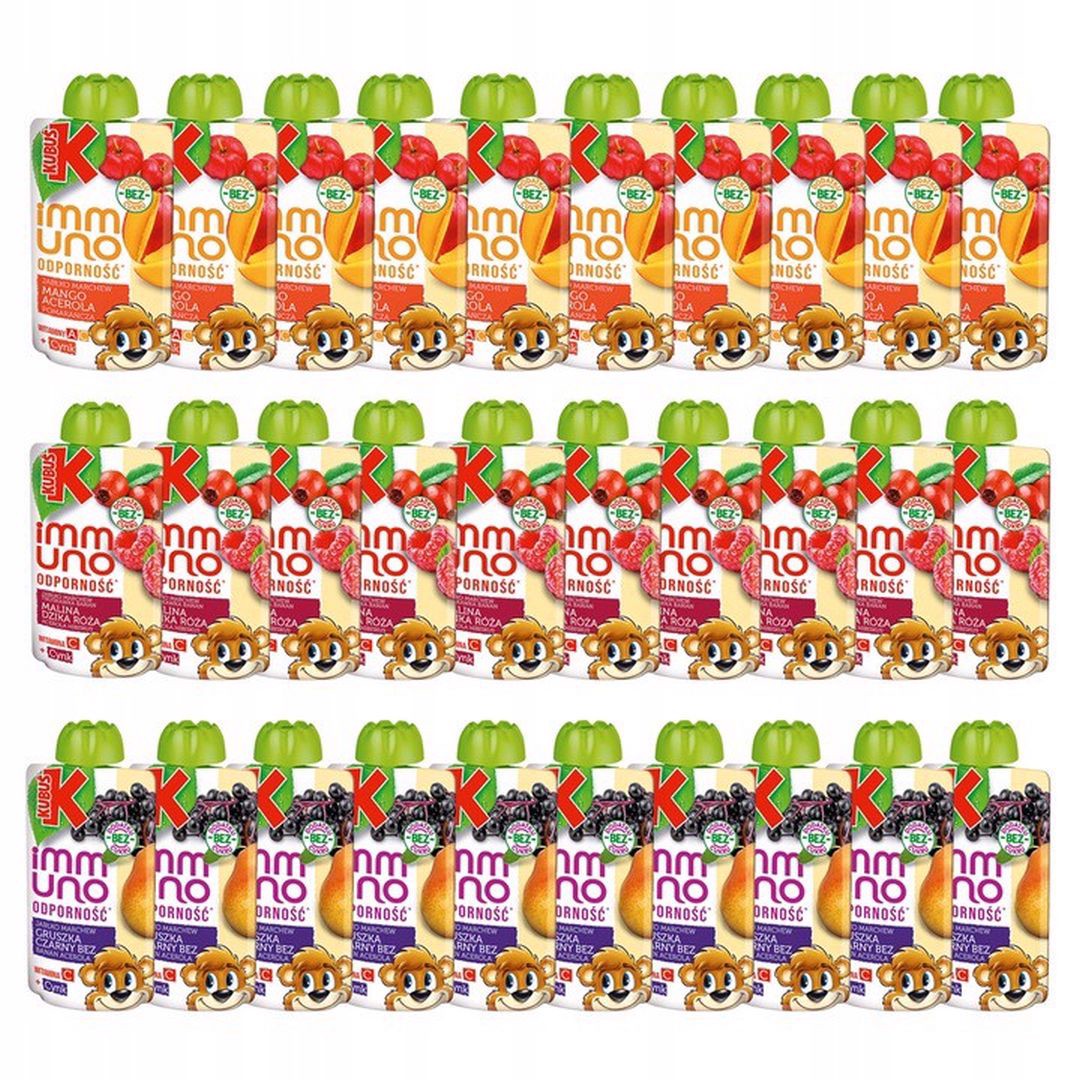Kubuś Immuno Odporność Mus Mix 3 smaków 100 g x 30 sztuk