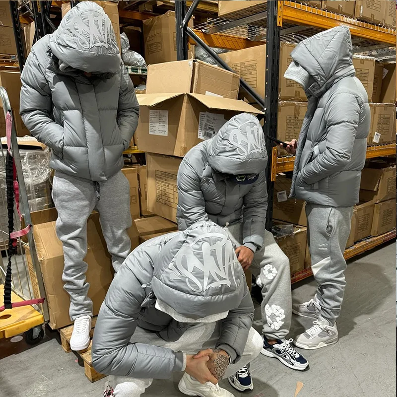 パンク厚み暖かいダウンジャケットメンズ通気性レタープリントパッド入りコートパーカージャケット男性 Y2k 秋冬中綿服