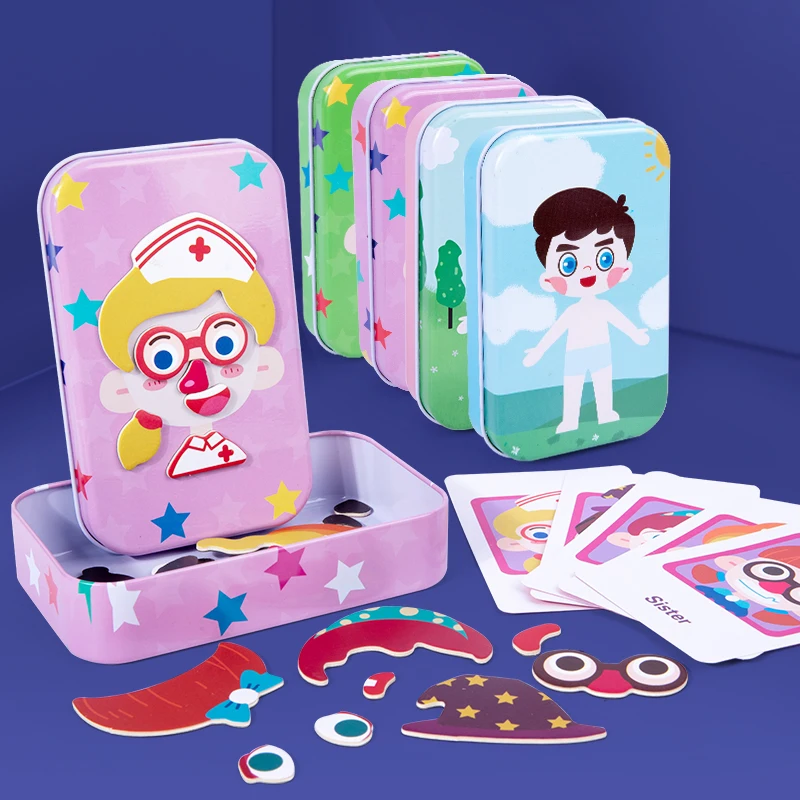 Magnetische 3D Puzzle Kinder Dress Up Ändern Gesichts Ausdruck Spiel Eisen Box Jigsaw Frühe Bildung Fantasie Spielzeug Mädchen Geschenke