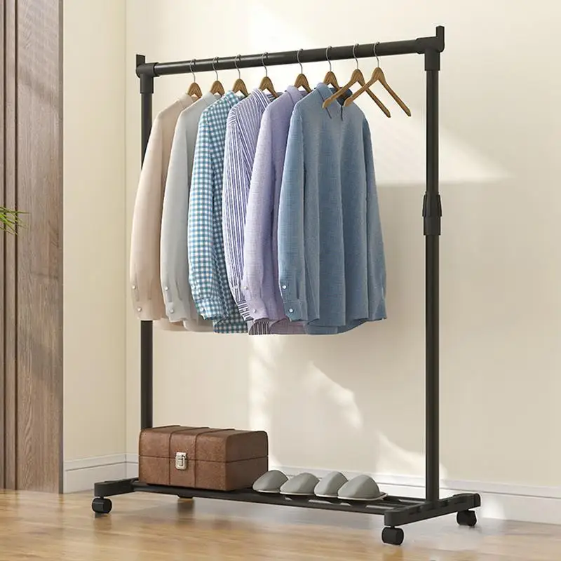 Perchero con ruedas de Metal telescópico ajustable para lavandería, sala de estar, dormitorio, perchero de pie resistente