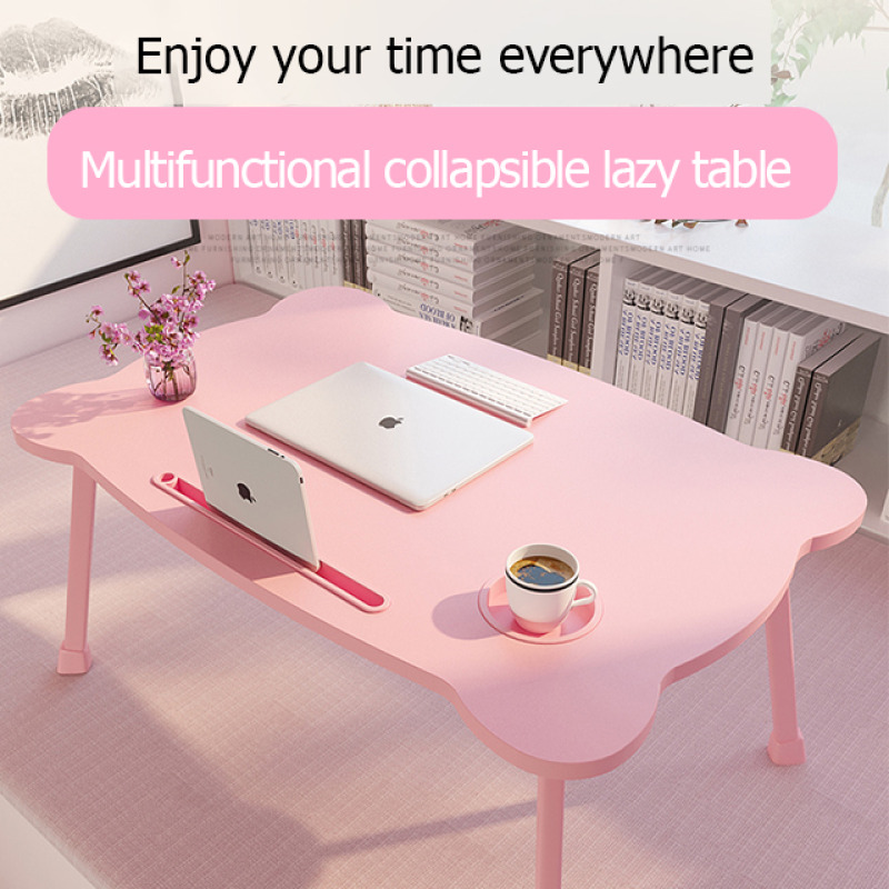 Portable Foldable Lazy Study Table Multifunctional Simple Laptop Desk with Cup Holder Card Slot for for Bedroom or Living Room