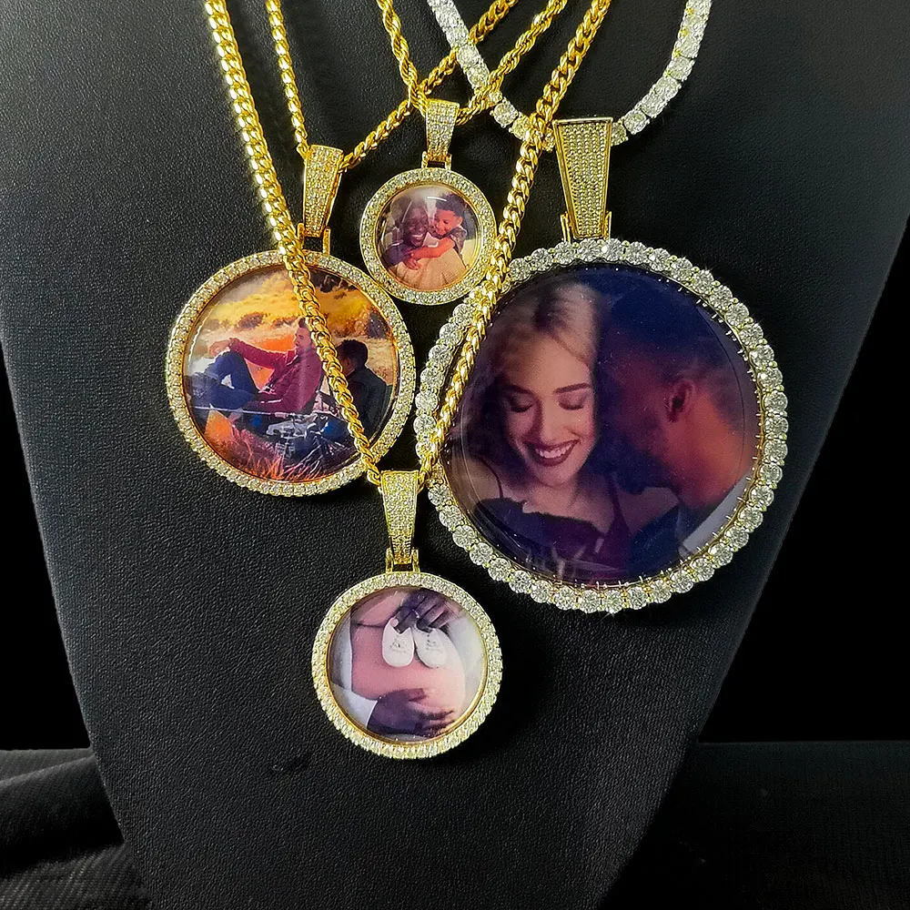 Gratis Laser Aangepaste Foto Ketting Mannen Vrouwen Gepersonaliseerde Sieraden Aangepaste Elke Foto Hanger 26/35/45/68.5mm Grootte Ronde Charme