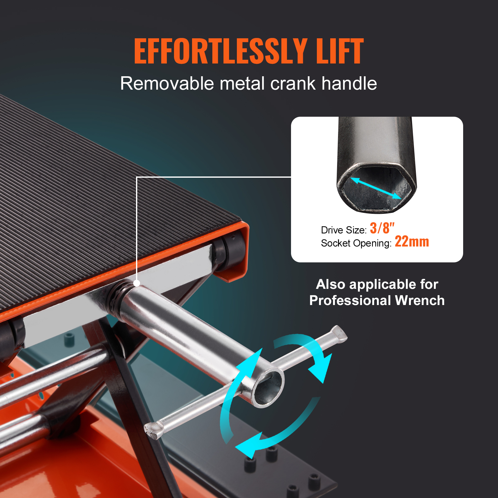 VEVOR-Elevador da motocicleta, ATV Scissor Lift Jack, Dolly e manivela, Centro Hoist Crank Stand, deck largo, 1100LBS