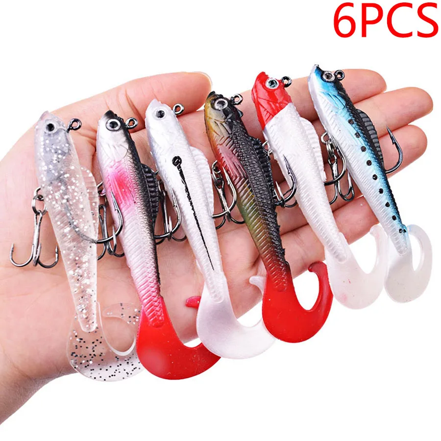 6 uds Wobblers cebos artificiales aparejos de pesca cebo de silicona suave para lubina cuchara Lucio carpa Señuelos de Pesca Swimbait