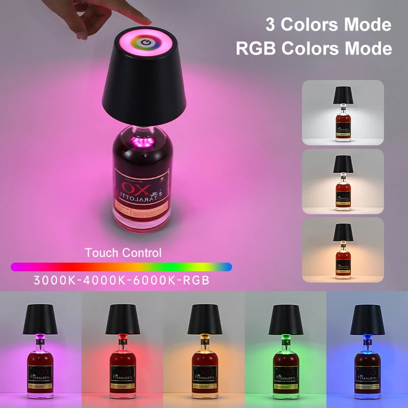 Lámpara de mesa inalámbrica para botellas de vino, luz LED para uso en exteriores, Control táctil, Ideal para restaurantes, bares, fiestas y festivales