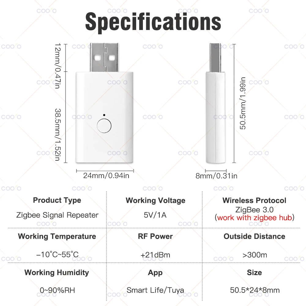 Tuya ZigBee Repeater Drahtloser Signalverstärker USB-Extender funktioniert mit ZigBee Gateway Home Assistant Zigbee2mqtt Smart Life App