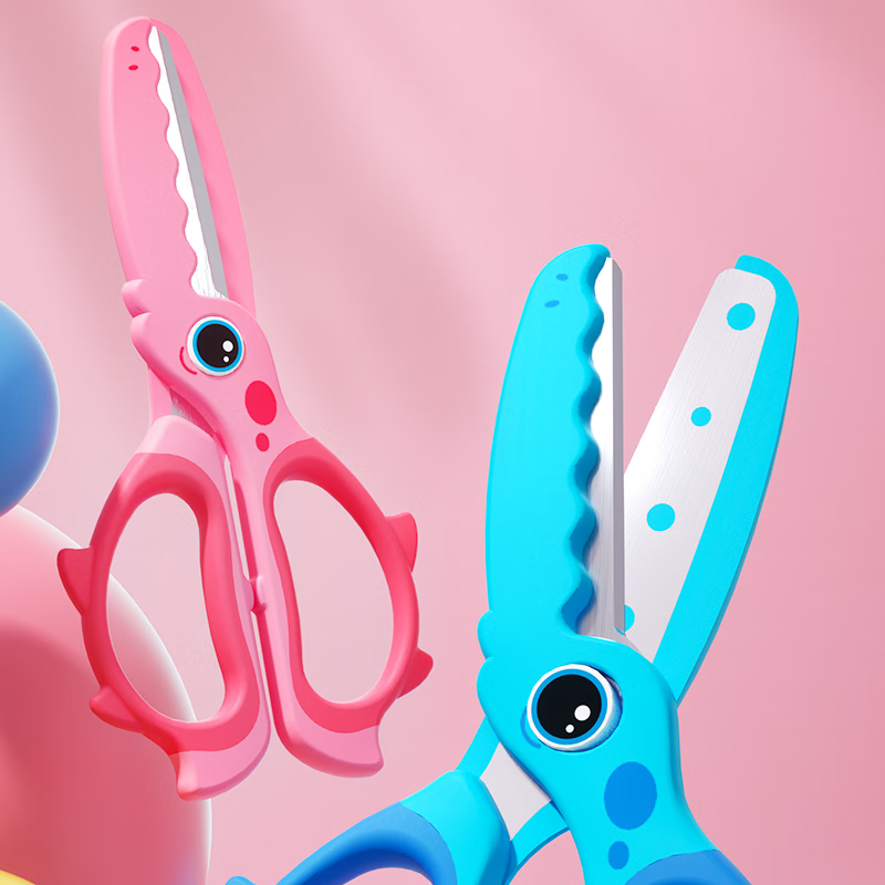 M & G-tijeras de 135mm para ahorrar trabajo, Protector de manos, tijeras de papel hechas a mano de dibujos animados para niños, dinosaurio pequeño, azul y rosa
