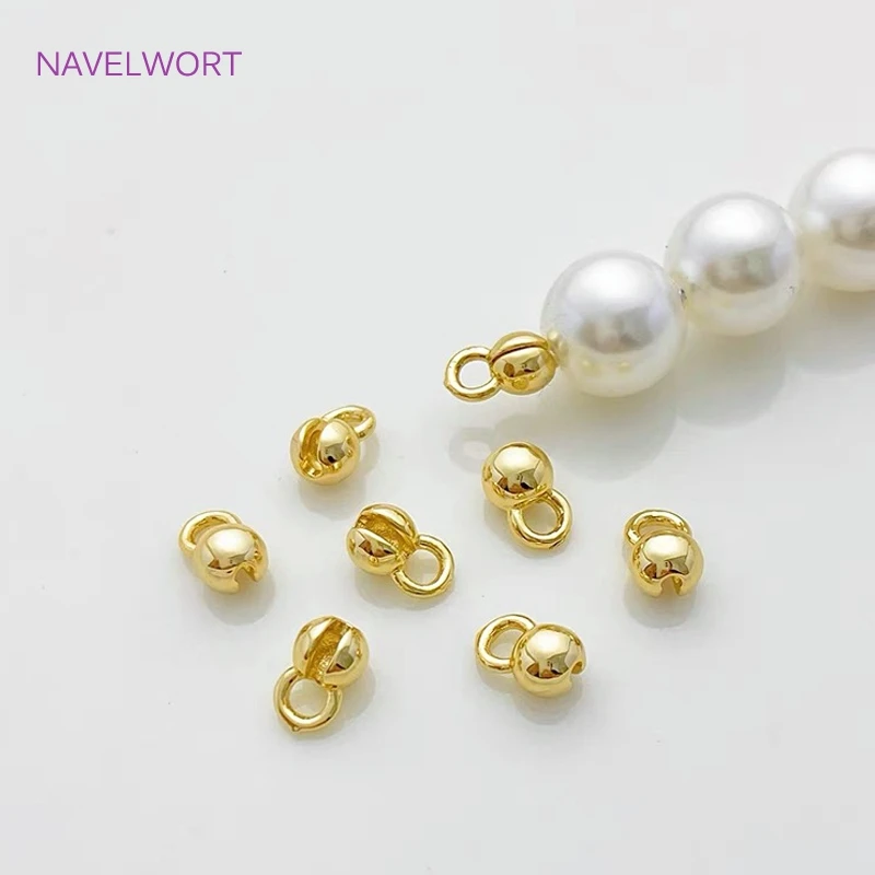 18K Gold Plated Brass 4mm Clam Shell Bead Tip Crimp Ends with Loop Crimp Beads For DIY Necklace Jewelry Making Accessories