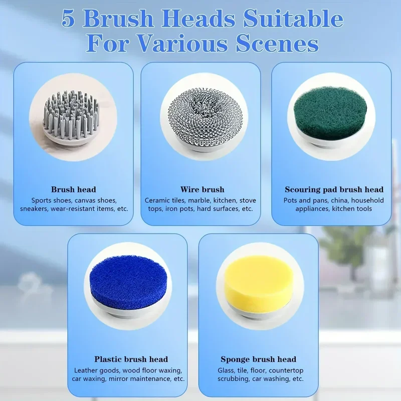 Nuovo spazzola per pulizia elettrica cucina multifunzionale bagno WC portatile potente spazzola per pulizia display a LED