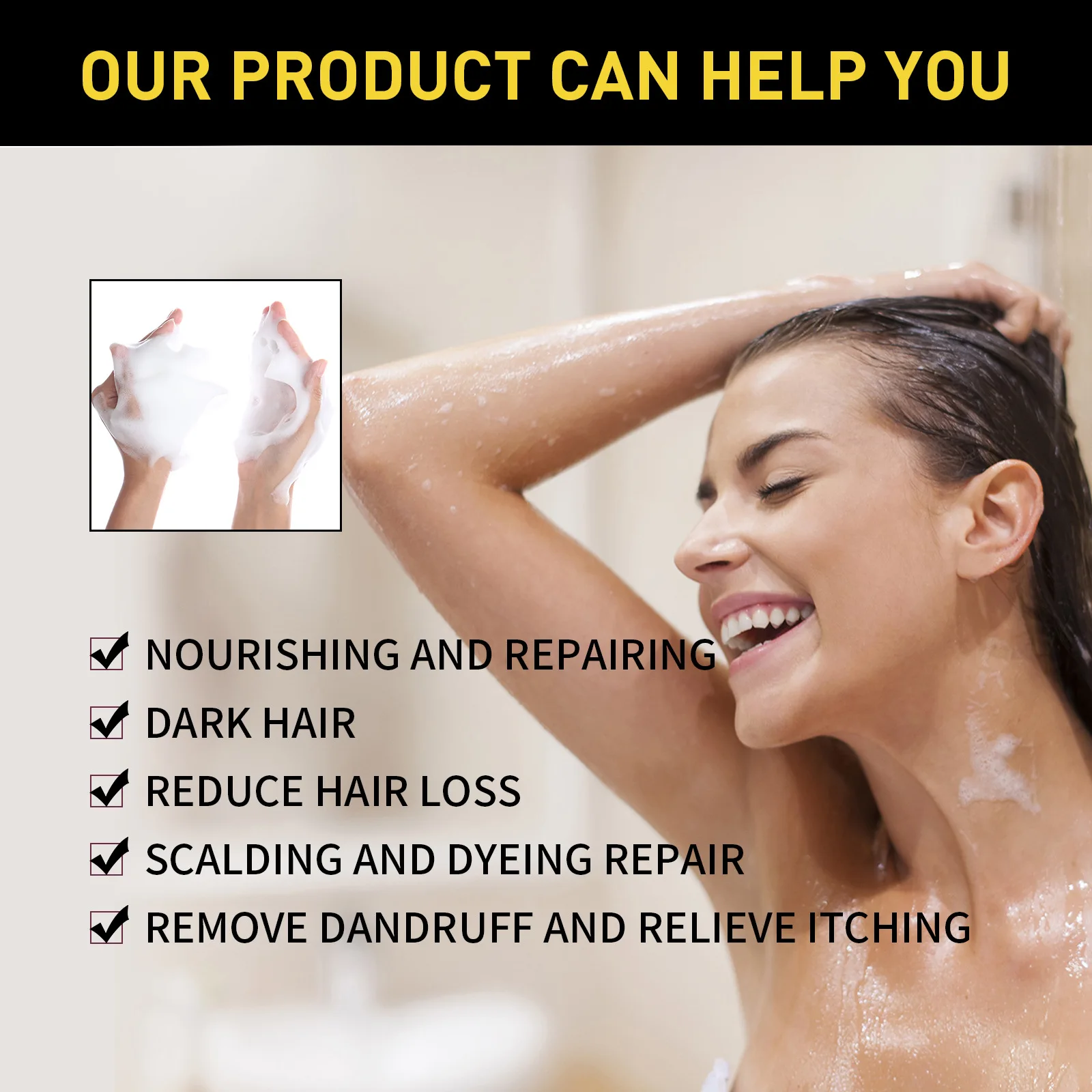 EELHOE Zwarte Haarverf Shampoo Covers Grijs Haar Behandeling Natuurlijke Organische Polygonum Professionele Magische Haarkleur Shampoo 500 ml