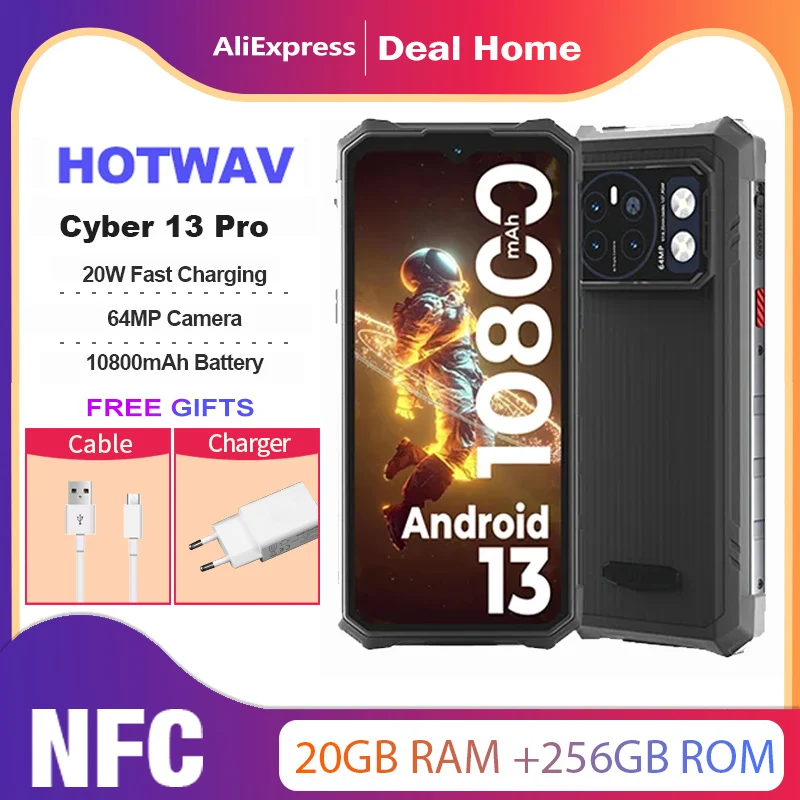 [Estreia mundial] HOTWAV Cyber 13 Pro 150LM Lanterna 20GB + 256GB 6,6 '' FHD + 2K 10800mAh 20W Carregamento rápido 64MP Android 13 Global